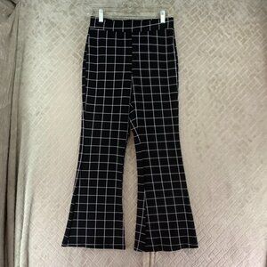 Love University Pants Womens Medium Black Plaid Flare Dark Academia Wednesday